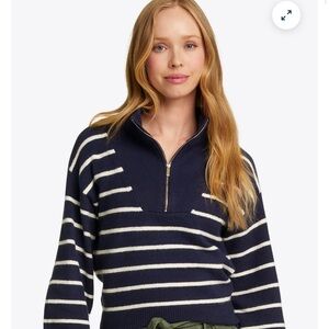 Draper James Navy Mariner Striped Quarter Zip Women's Sweater